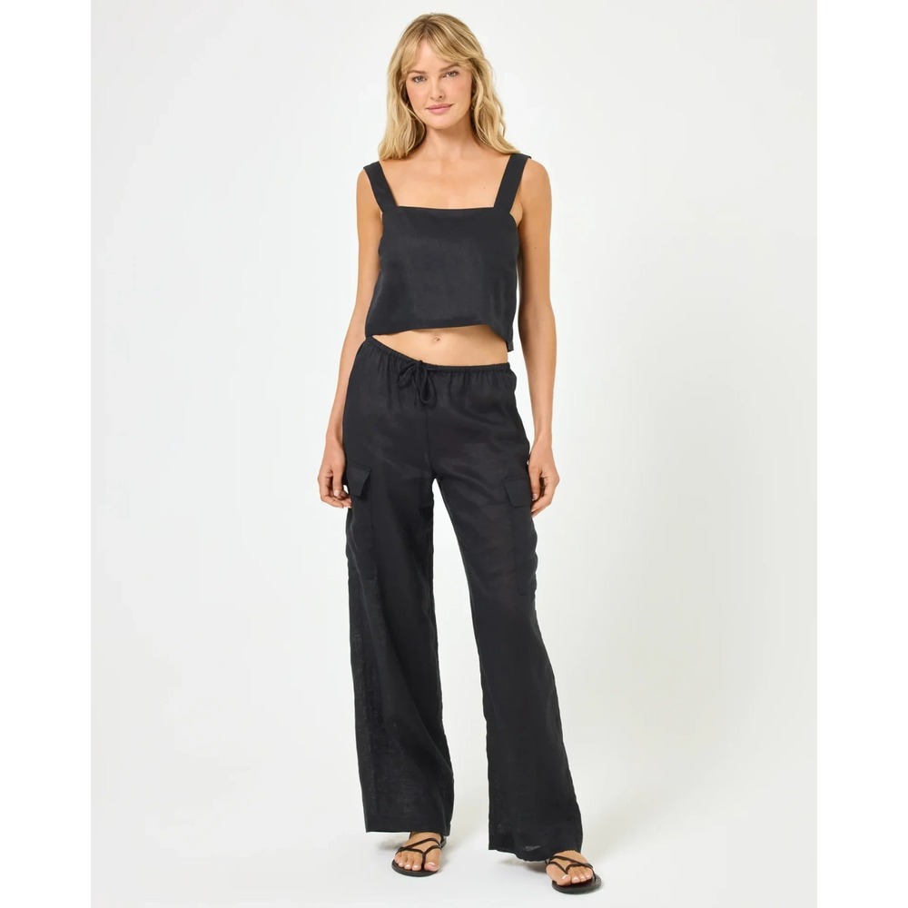 L*Space Long Island Cropped Tank Top Black Large NWT Linen Open Back Top